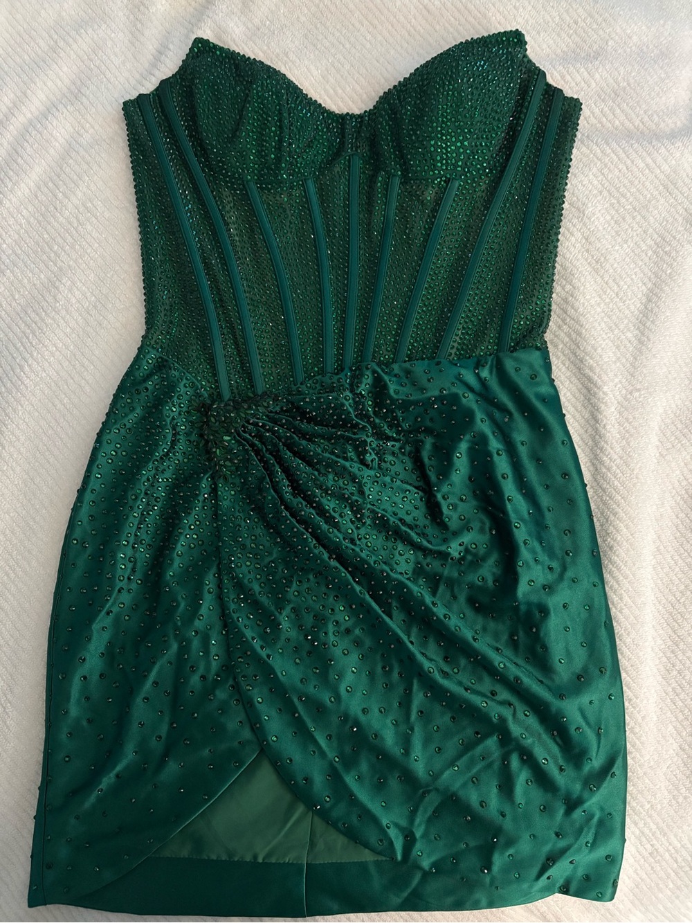 Sherri Hill 57431 corset tulip hem short hot fix stones green
